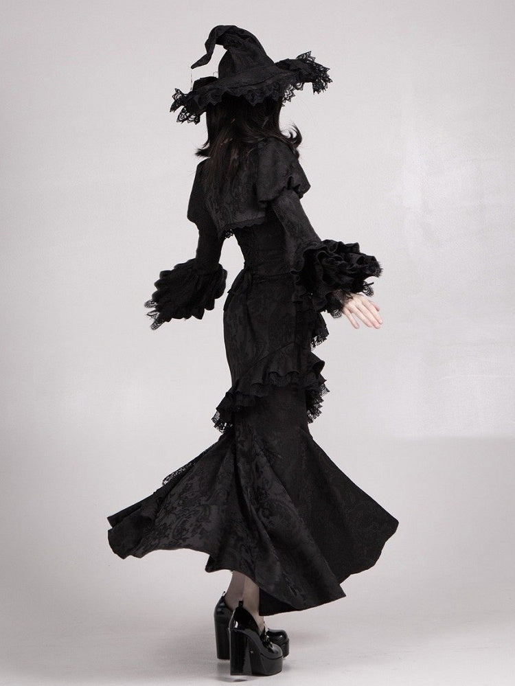 Vampire Black Bell Gothic Cuffs Long Layered Ruffle Lolita