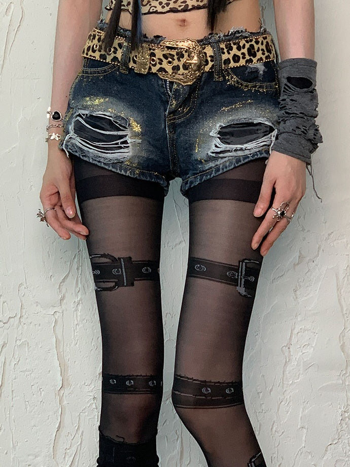 Black Punk Buckle Tights