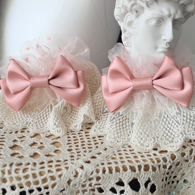 Bowknot Details Polka-Dot Pattern Lace Beige Wristcuffs