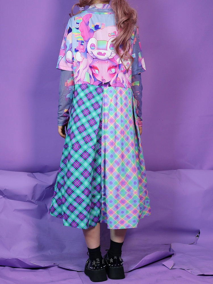 Cartoon Colorful Dress Plaid Print Pattern