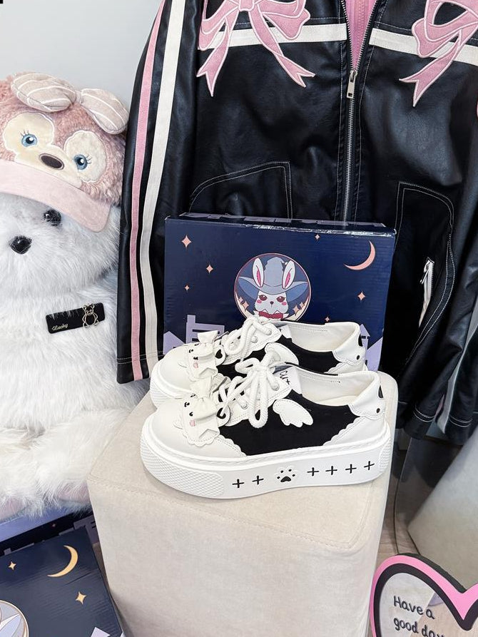 Decor Cute with Shoes Black Canvas White Themed Bow Bunny