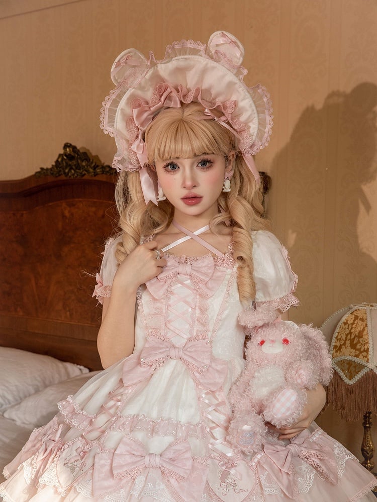 Bunny Pink and White/Black Bonnet Ears