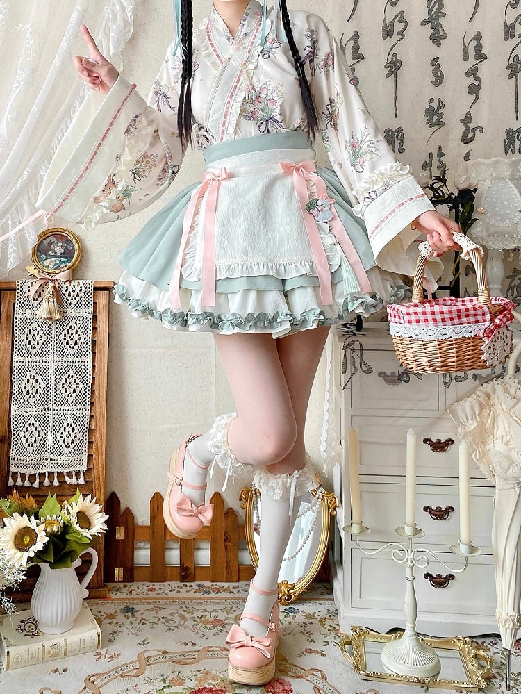 Light Neckline Green Lolita Han Medicine Crossover Herbal + Top Skirt Set