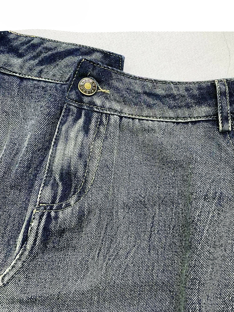 Denim&Plaid Patchwork Asymmetrischer Saumrock