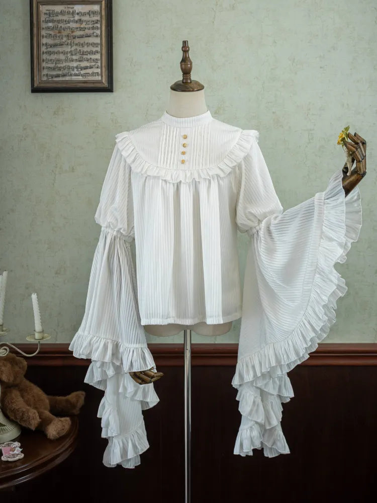 Blouse White Flounce Gothic Sleeves Bell Trim
