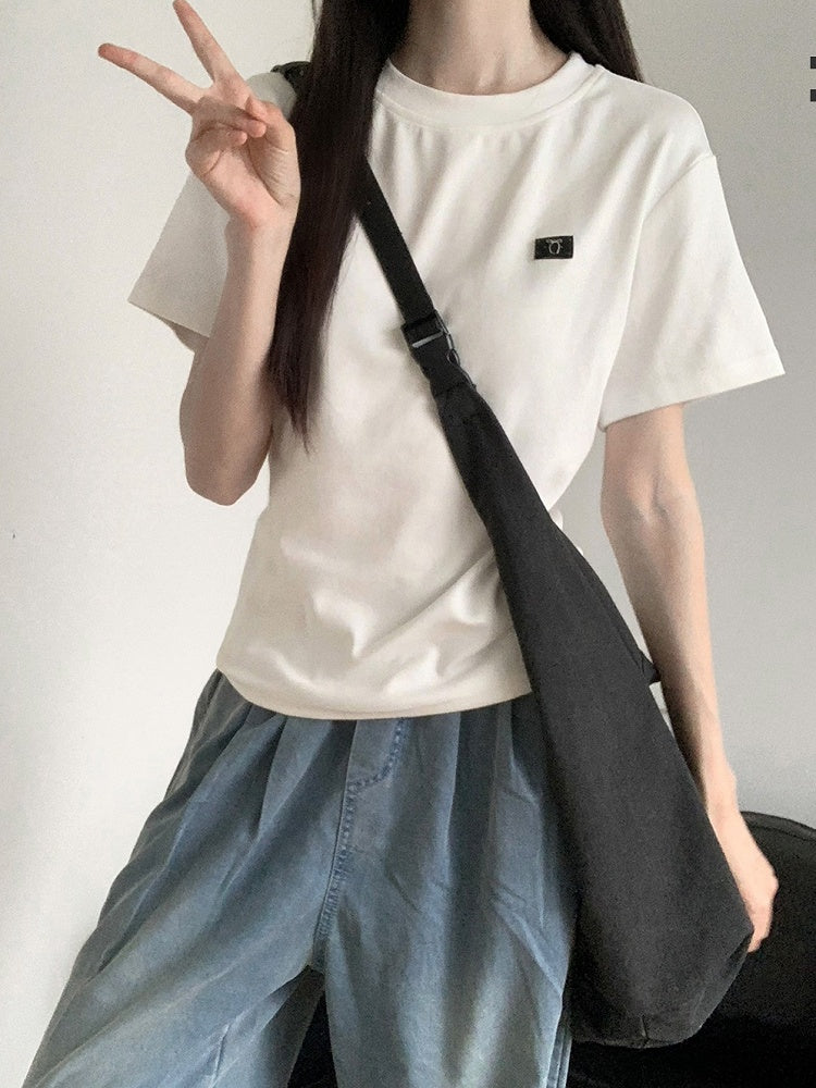 Gray/White Round Neck T-Shirt