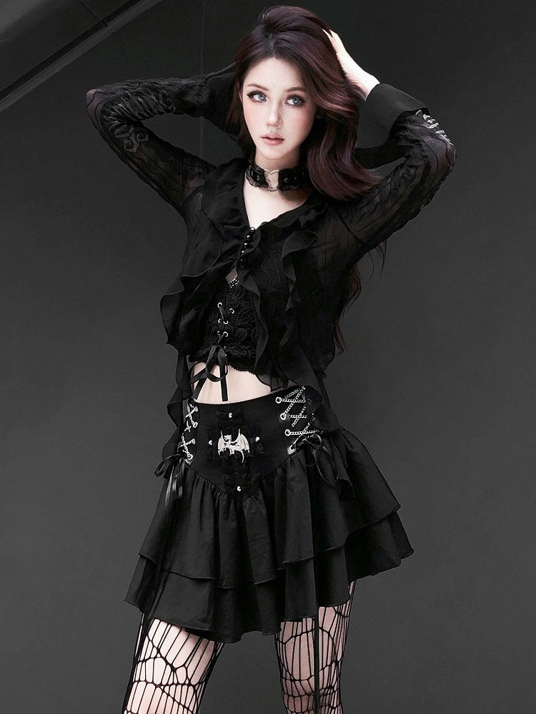 Punk Dragon verziert schwarzen Stufenrock Criss-Cross-Kette