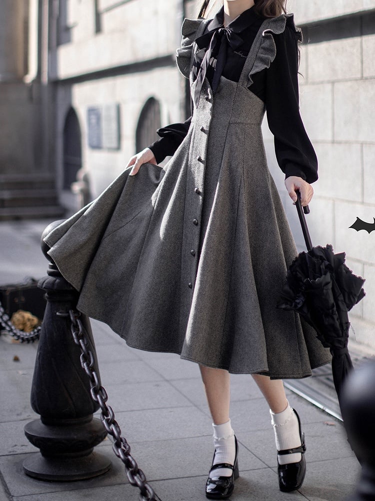 Overall Elegant Dress Waist High Gray