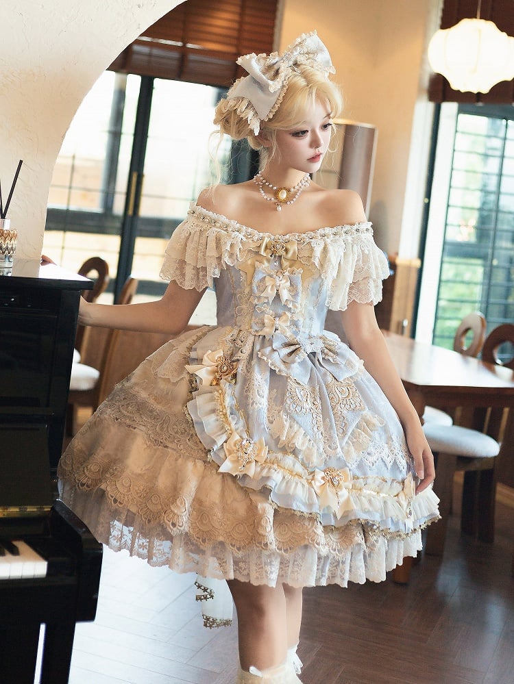 Prinzessin Akzente Schleife Lolita Perle Blau Strass Kleid und