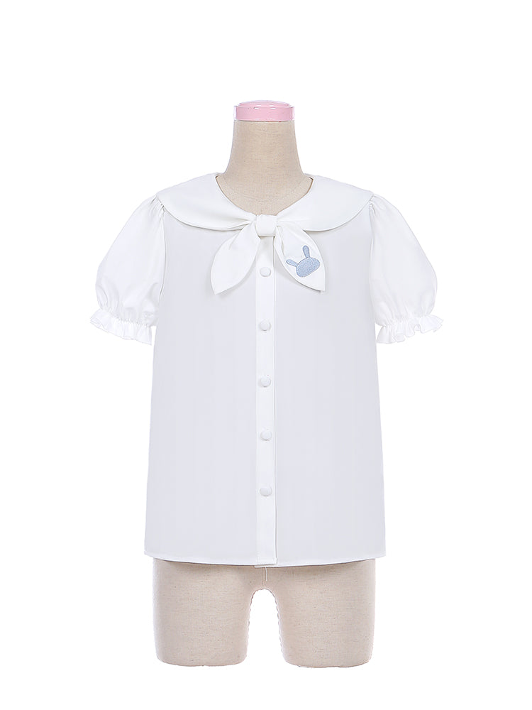 White Puff Sleeves Bunny Ear Design Blouse