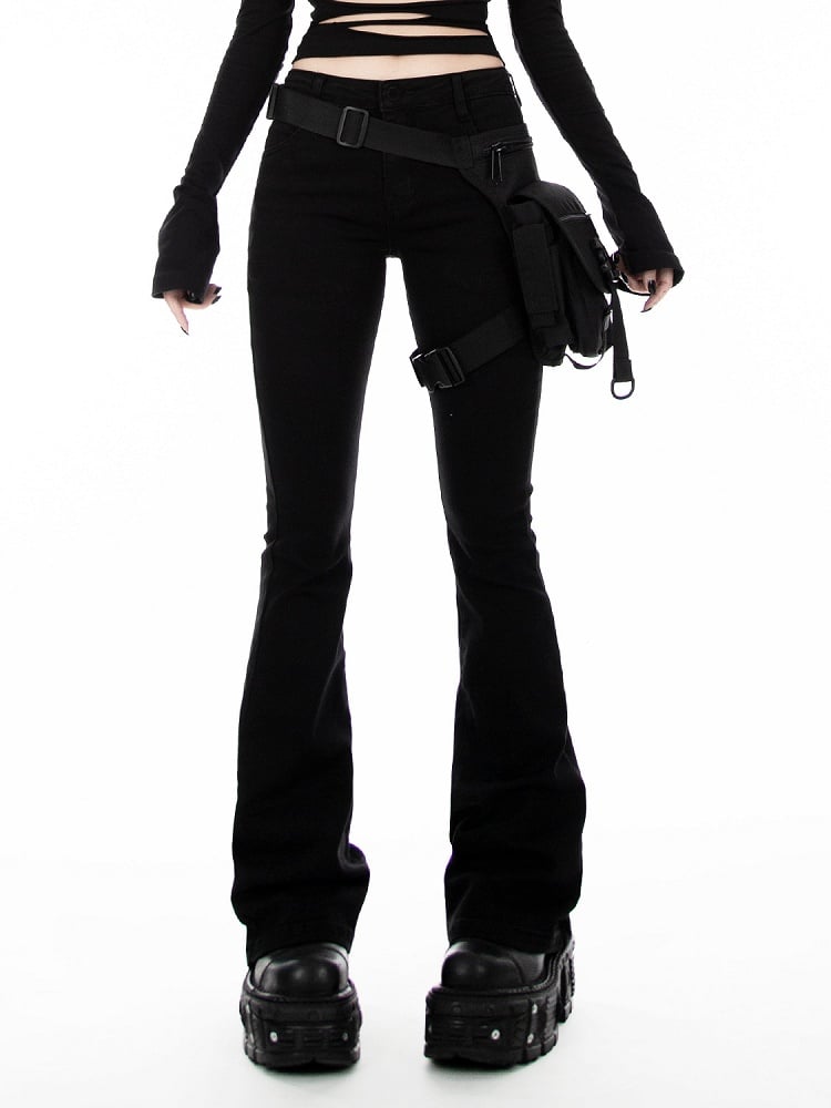 Black Low Waist Slim-fitting Flared Jeans