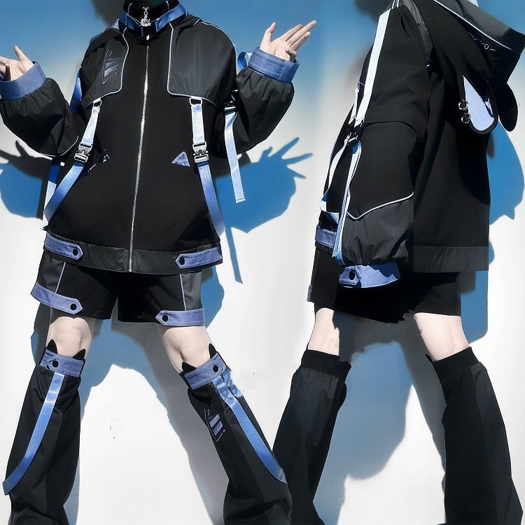 Cyber Neko Techwear Three-Piece Set - Windbreaker Jacket