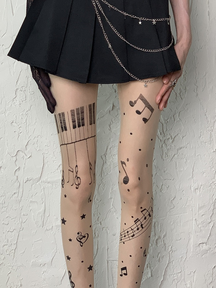 Print Tights Polka-dot Piano Star Nude Y2K Pattern Note