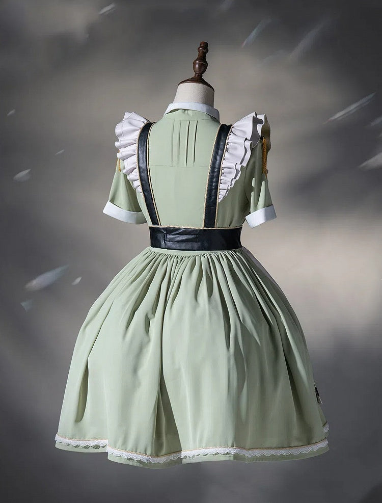 Flutter Military and Set Short Apron Green Dress Full Maid Light Lolita Sleeves