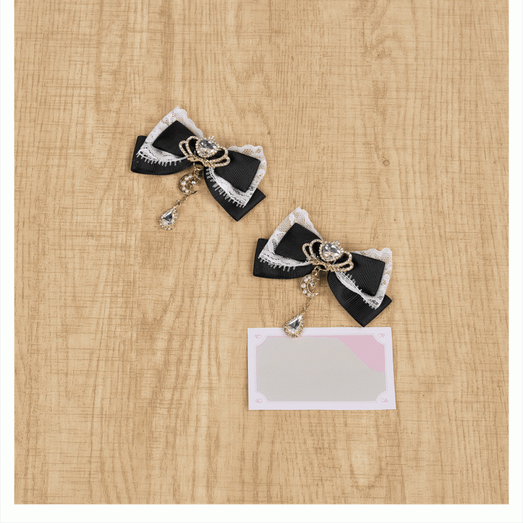 Celestial Collection Moon Options Jirai Kei Bowknot Hairclips with Beaded Chain Gemstone Star 5 Color