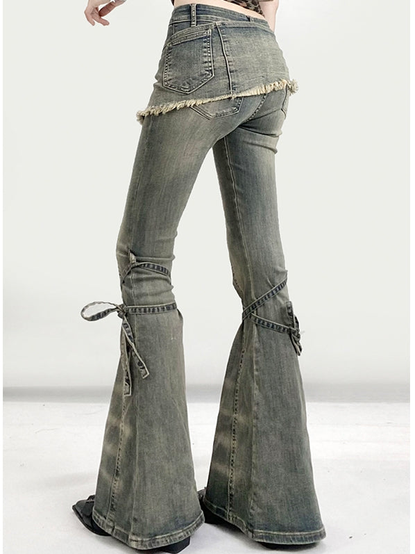 Design Jeans Silhouette Lace-up Faded Glamorous Wash Bittersweet Detail Kawaii Green Flare