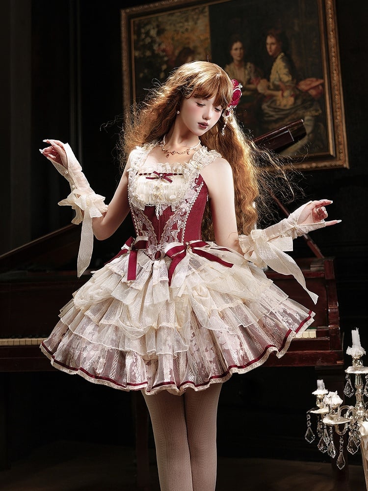 Top Red Two Boned with Corset Bows Bead Wine and Details
