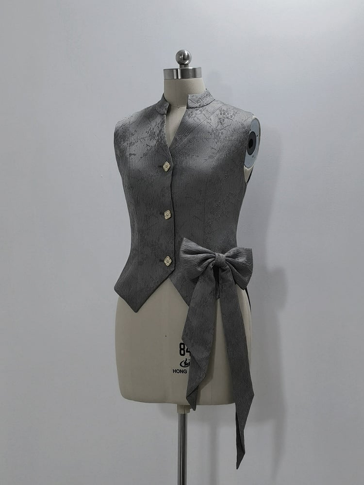 Banded Collar Prince Waistcoat Gray Ouji Jacquard