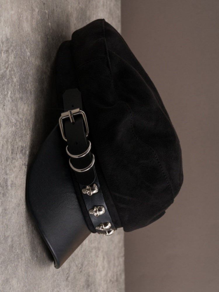 Verzierte Gothic Black Design Schnalle Hut Skelett Baskenmütze