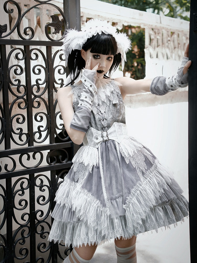 White Corset Lolita Belt Feather Gothic