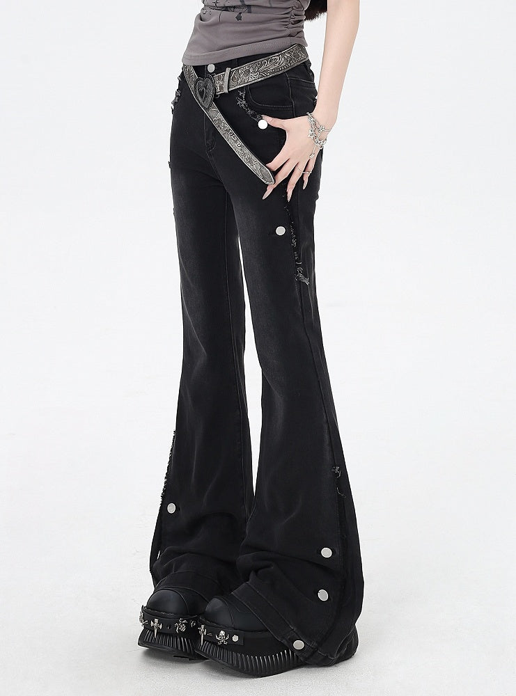 Black Raw Hem Vintage Flared Jeans Glamorous