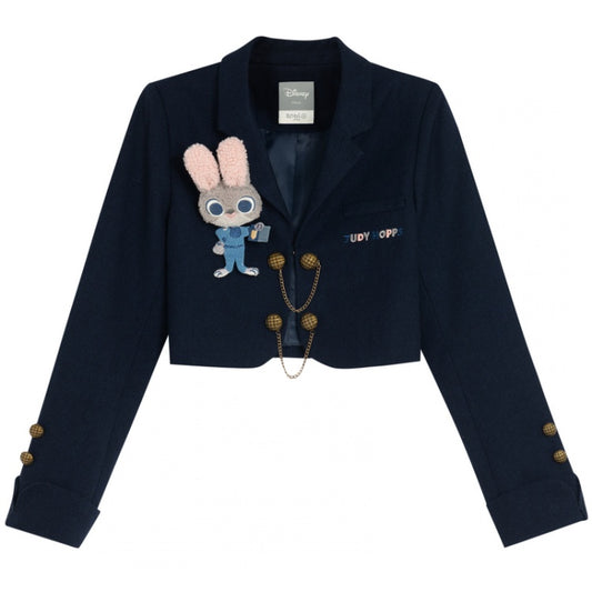 チェーンデザイン プレッピー クロップド ブレザー ダークブルー
