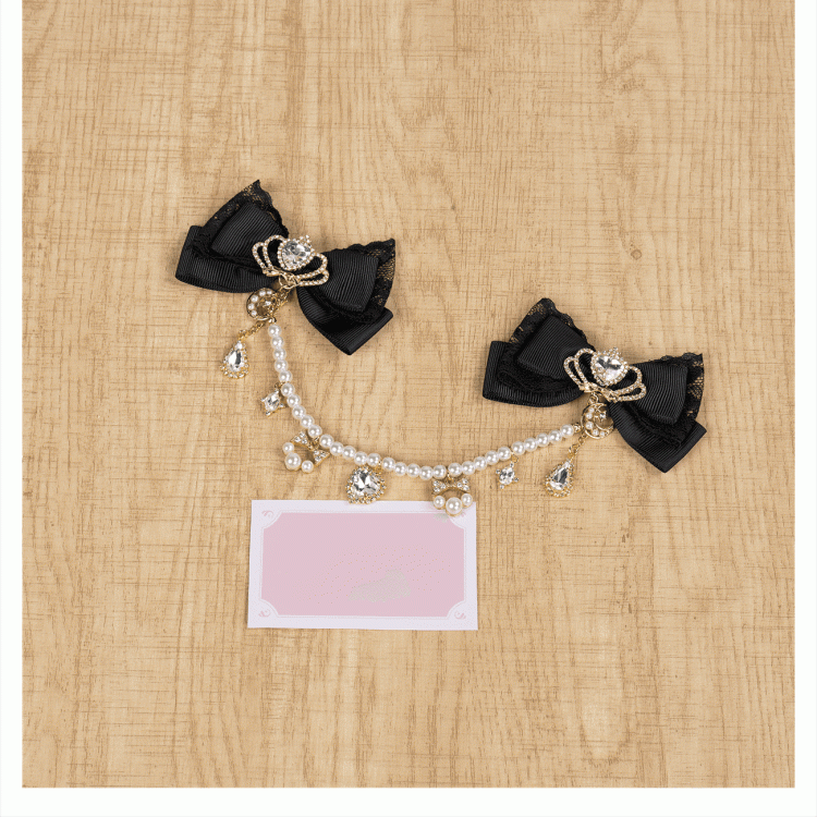 Celestial Collection Moon Options Jirai Kei Bowknot Hairclips with Beaded Chain Gemstone Star 5 Color