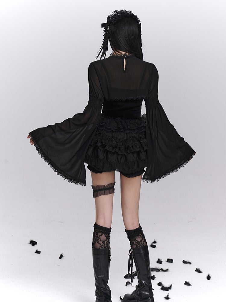 with Lace Skirt Tiered Gothic Puff Mini Pattern Cross Black