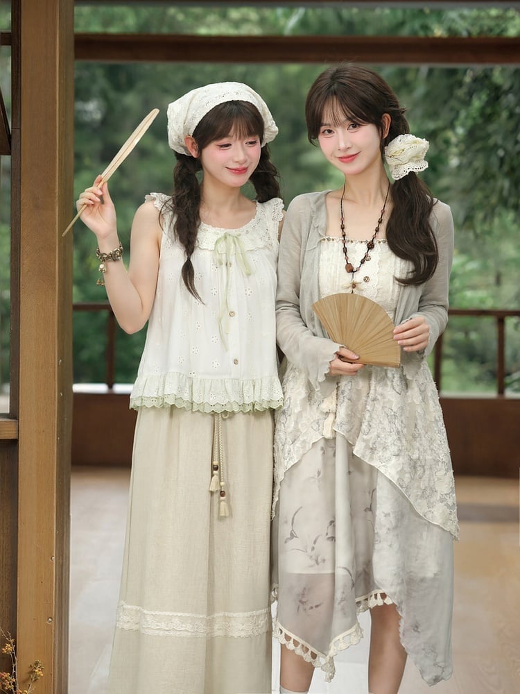 Ruffle Trim Open Placket Cardigan Grey