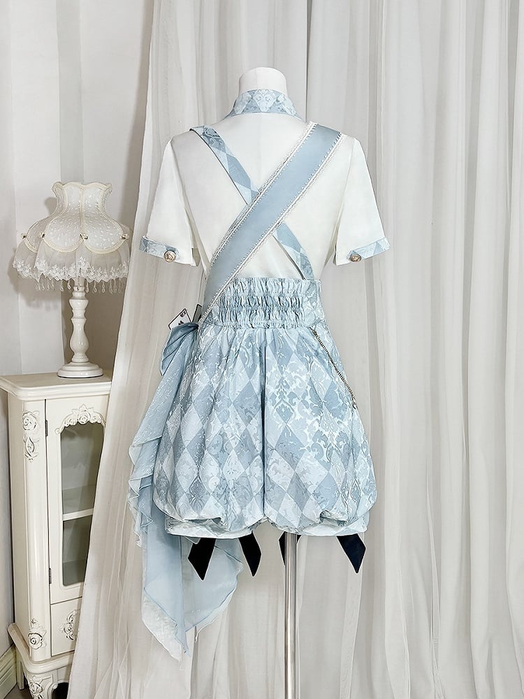 + Ouji Lolita Vibes Blue Alice in Shirt Outfit - White Wonderland