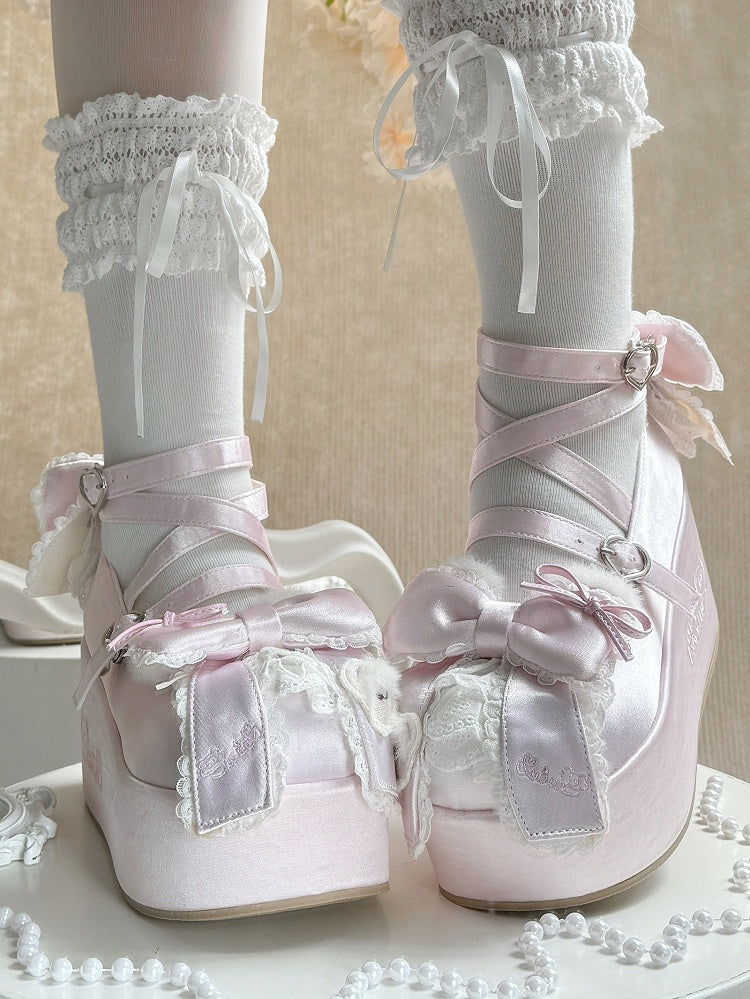 with Janes Teddy in Mary Plush Ears Satin Platform Pink