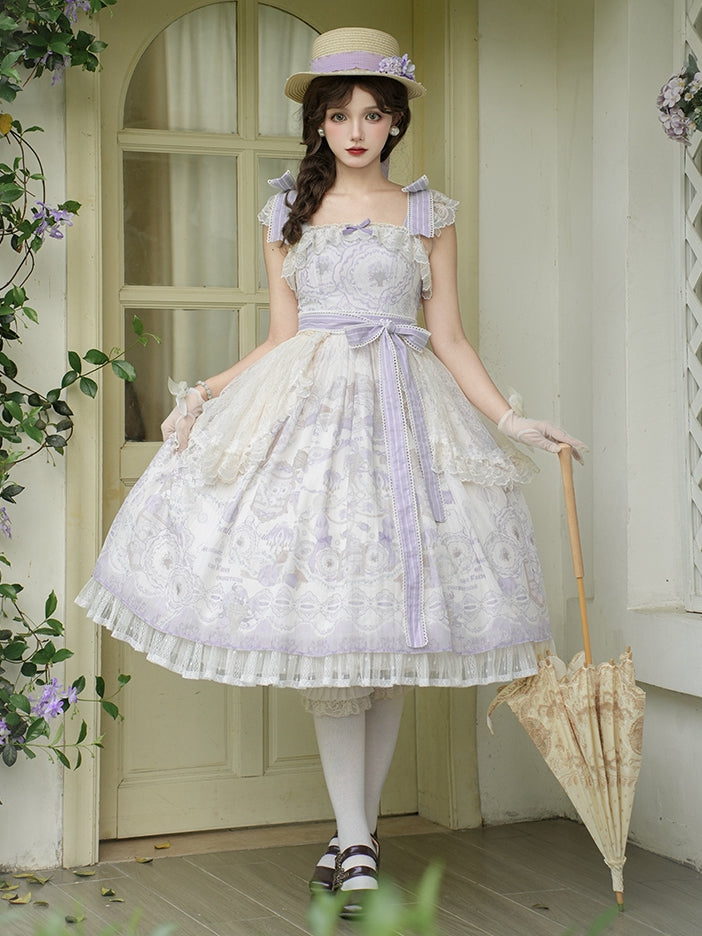 Lolita Blumenkorb Klassischer Pullover Print Kleid Blume und Rock Lila