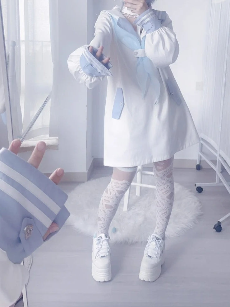 with Kei Long White Collar Cross Sailor Blue Jirai Top Halter Neck