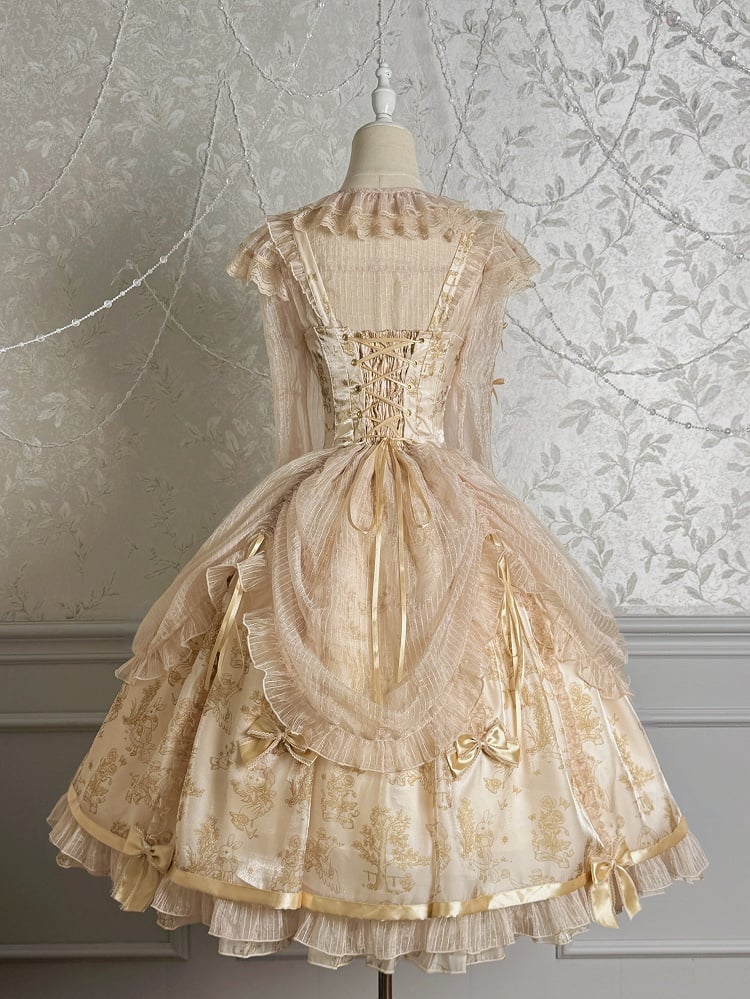 Drawstring Lolita Skirt Corset Waist Overlay Champagne Jumper