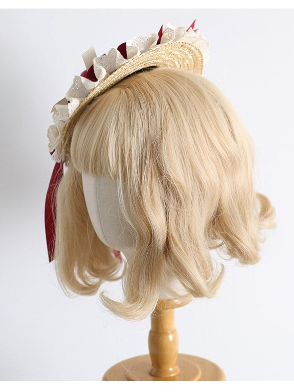 Süße Daisy verziert Bowknot Mini Hut Kirsche Clips und Lolita Details Beigerot mit