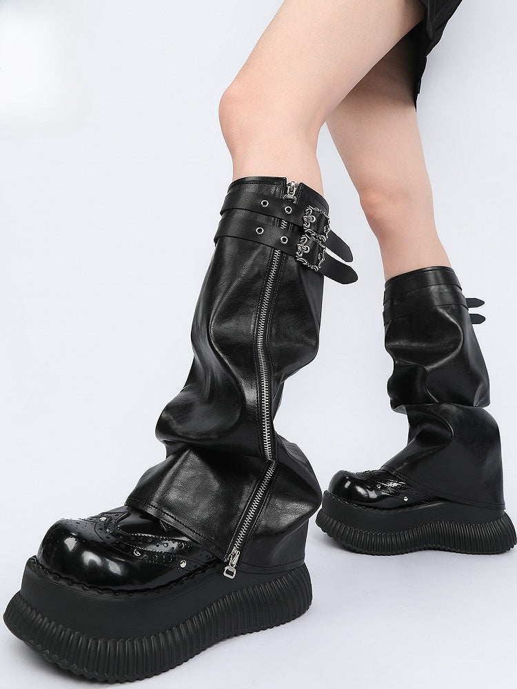 Leg Sleeves Black - Detail Zipper Buckle Cyberpunk