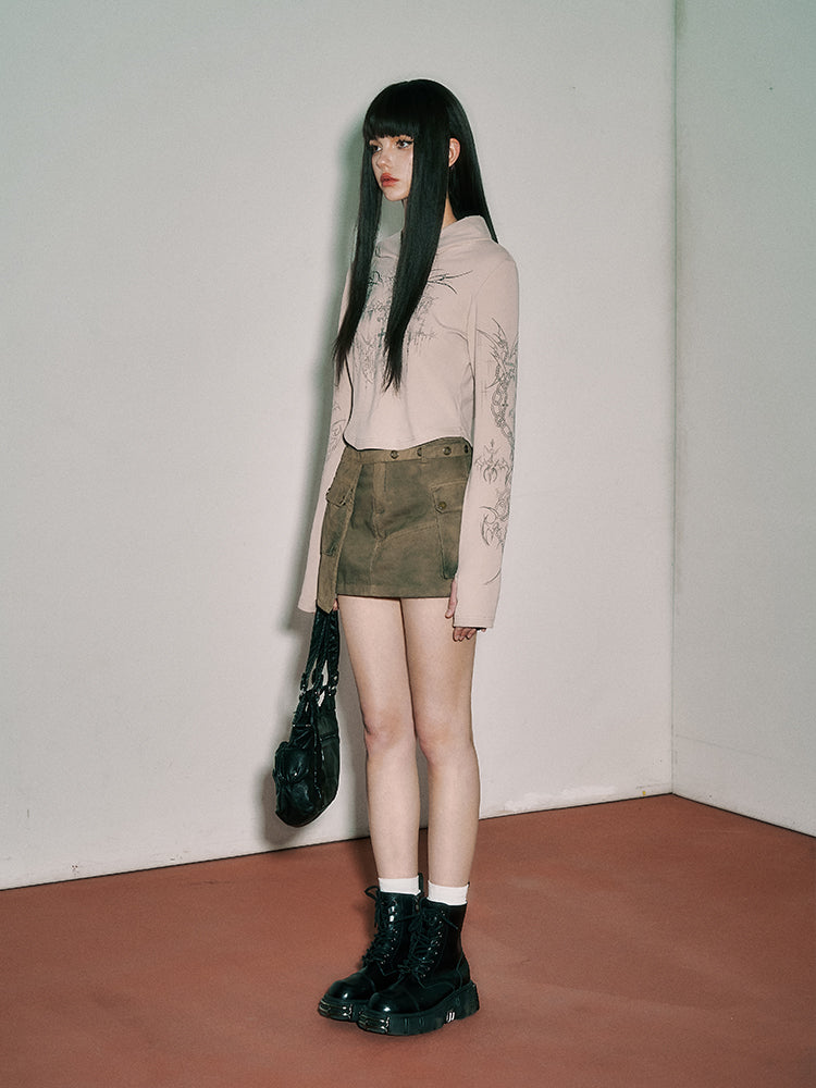 パンクロッククロススパイダーウェブキャメルサンプロテクションフード付きトップ