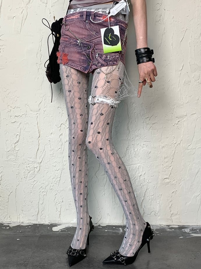 Cut-out Y2K Tights Design Gray