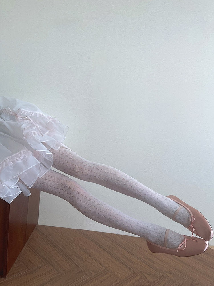 Pattern White Heart Tights Lolita Hollow-out