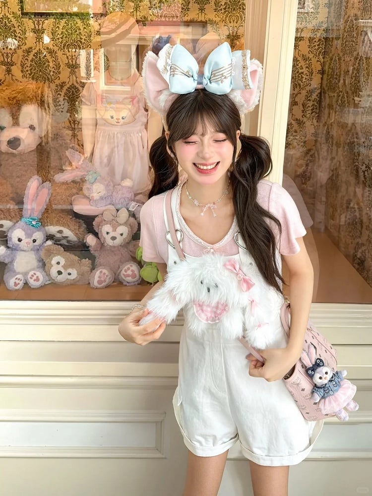 Puppy with White Heart Buckles Overalls Plushie Cute