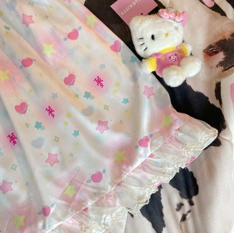 Weißes Pyjamakleid mit Herz- und Sternenprint