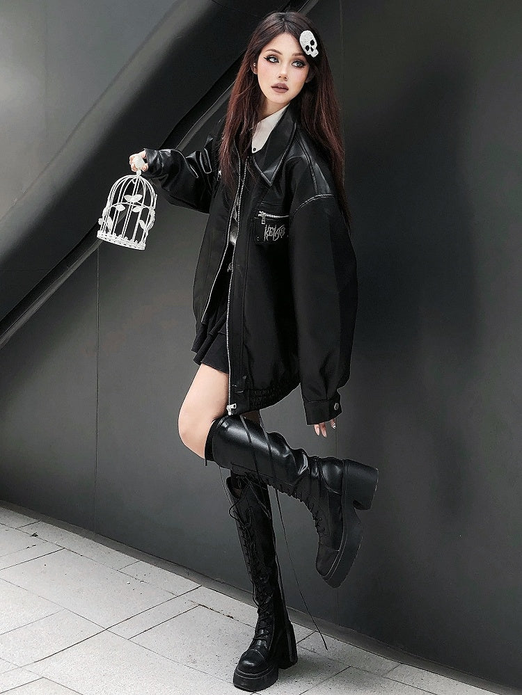 Punk Black Metal Letters verzierte Motorradjacke