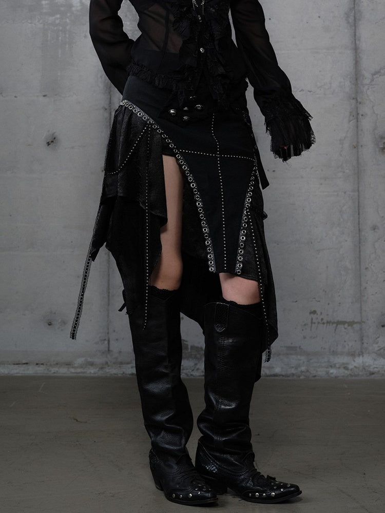 Rock mit Verzierungen PU Taschentuch Saum Punk Gothic Metal Schwarz