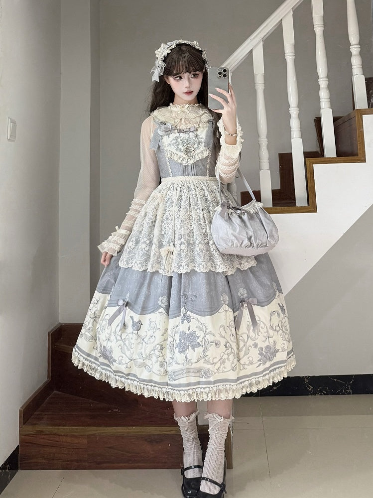 Jumper Titmouse Lolita and Print Gray Floral Skirt