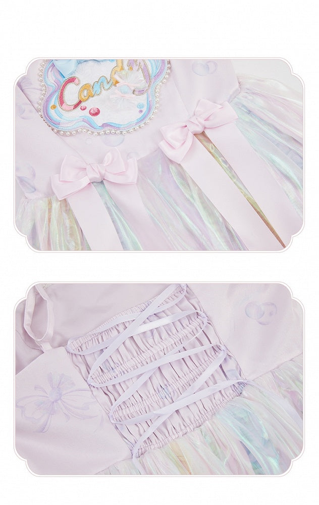 Candy Decorated Purple Straps Bead Dress Sweet JSK and Lolita Spaghetti Light