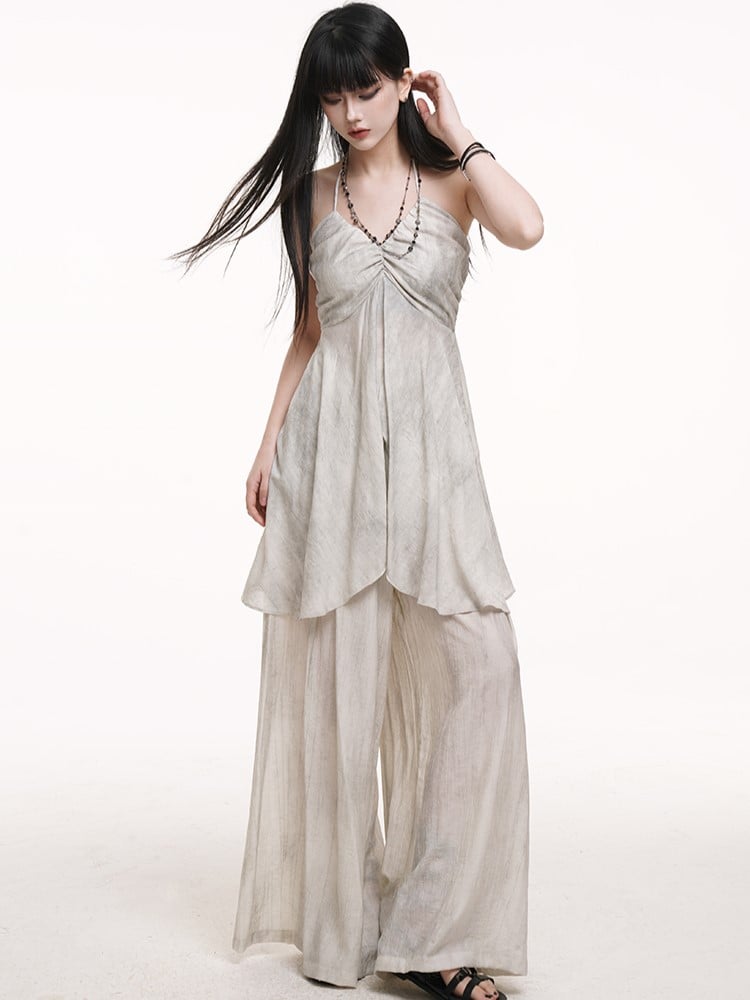 Bust Ruched Slit Halter with Center Gray Cami Gothic Top Detail