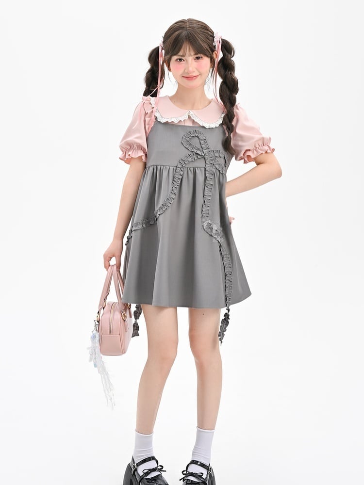 Slip Dress Loose Gray Big Ruffled Bow Design