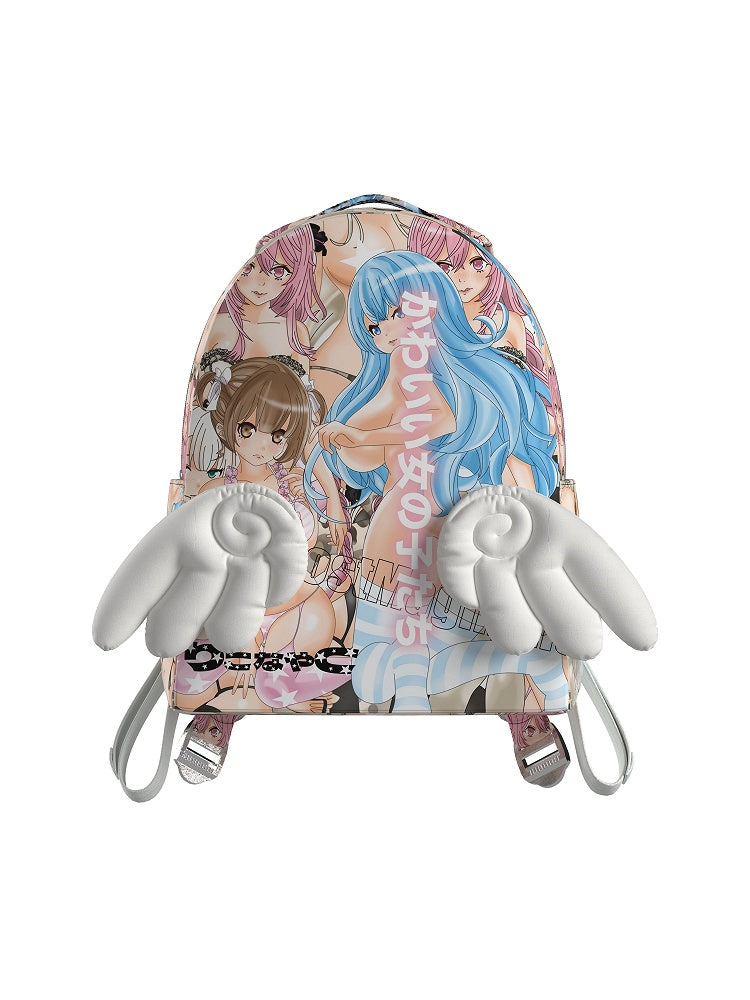 Angel Wings with Backpack Colorful Cartoon Print PU