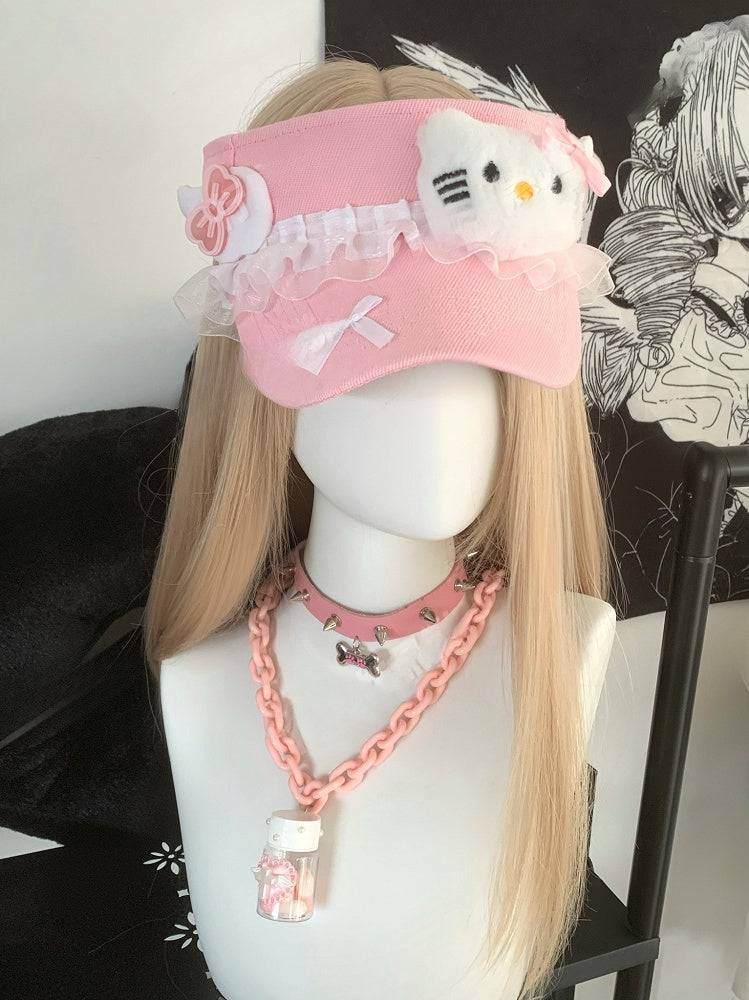 Pink Plushie Ruffled Lace Wings Visor Cap