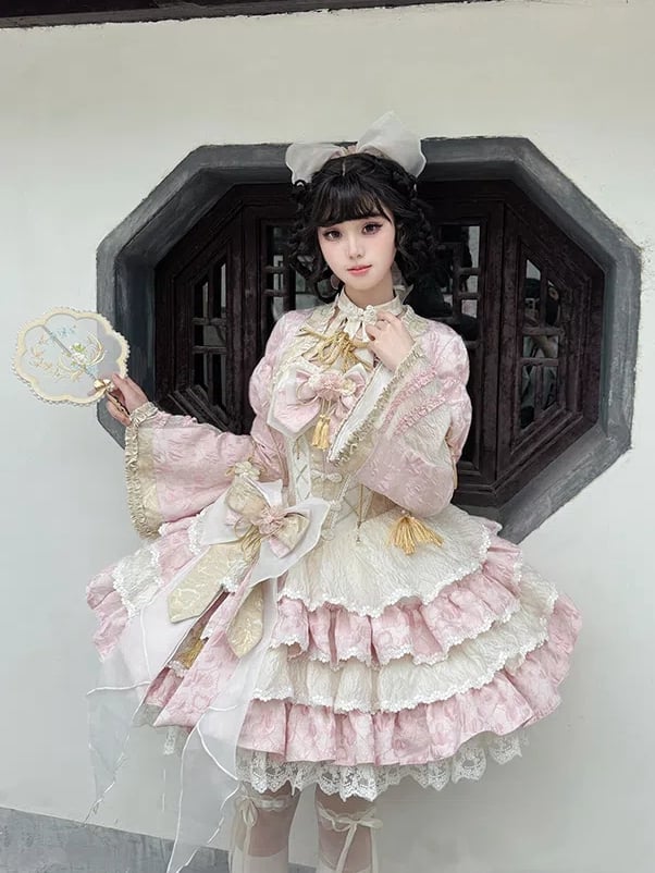 Hals Baskenkleid Taille Rosa Rock Halter Tiered Qi Abnehmbare Lolita